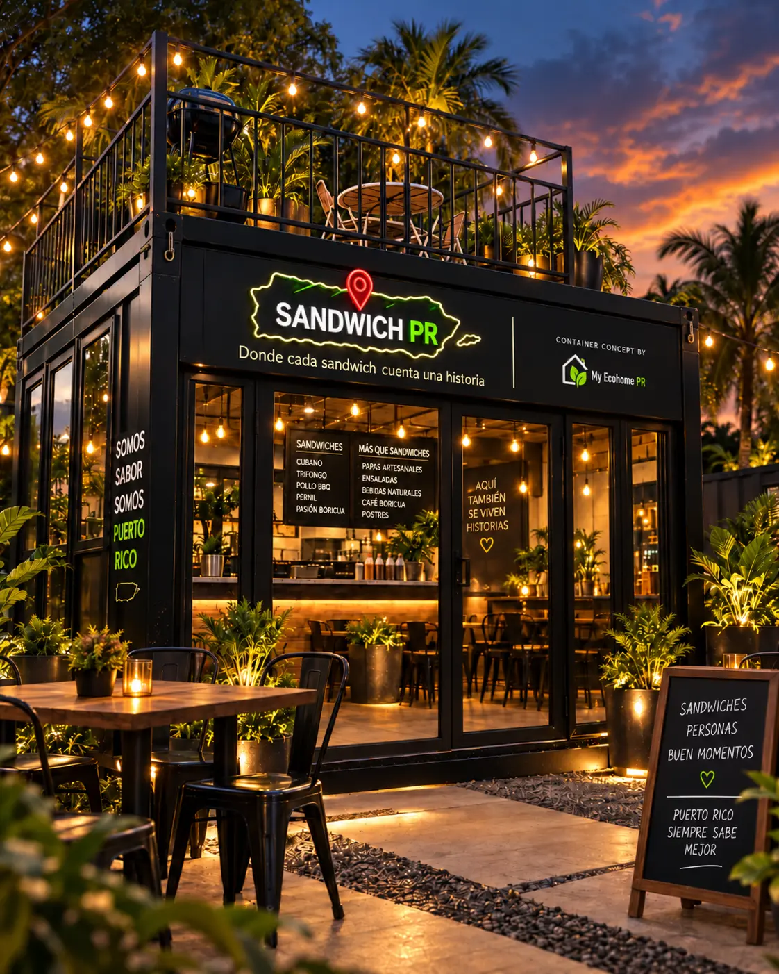 Local de Sandwich PR al atardecer